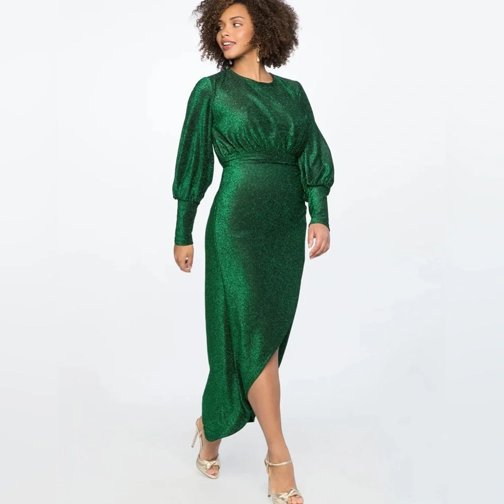 Eloquii Sparkle Maxi‎ Dress w/ Wrap Skirt Emerald Green Long Sleeve NWT 16